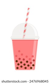 Bubble tea representing the strawberry, cherry, and raspberry flavours. Flat icon isolated on white background. Asian beverage concept. Perfect for menu design and food apps