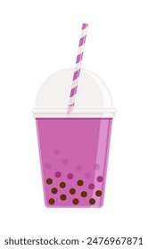 Bubble tea representing the taro flavour. Flat icon isolated on white background. Asian beverage concept. Perfect for menu design and food apps