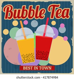 Bubble tea retro poster in vintage style, vector illustration