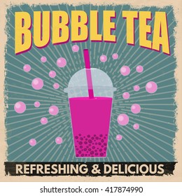 Bubble tea retro poster in vintage style, vector illustration