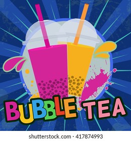 Bubble tea retro poster in vintage style, vector illustration