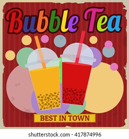 Bubble tea retro poster in vintage style, vector illustration