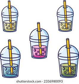 bubble tea. Bubble Tea in a row. Glasses of refreshing milky boba or bubble tea