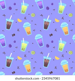 Bubble tea seamless pattern flat illustration