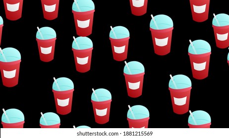 Bubble tea seamless pattern - hand drawn sweet drinks with different boba bubbles and toppings. Colorful beverage set with fruit and ice, vector illustration