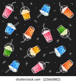 Bubble tea seamless pattern. Popular asian cold drink