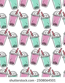 Bubble tea seamless pattern. Popular asian cold drink