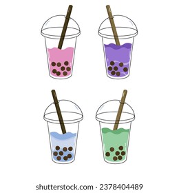 Set de té de burbujas. Boba, perlas de tapioca, bebida de sabor asiática. Diseño vectorial sencillo a mano. 