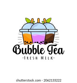 bubble tea set. fresh drink cup of milk tea. milkshake vector illustration