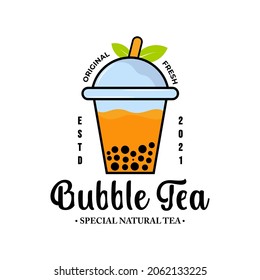 Bubble Tea Set. Fresh Drink Cup Of Milk Tea. Milkshake Vector Illustration