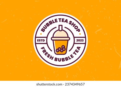 Bubble Tea Shop Badge Logo Design Template in Vintage or Retro Style