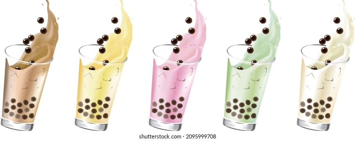 Bubble tea splash in a glass set