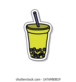 bubble tea sticker doodle icon, vector illustration