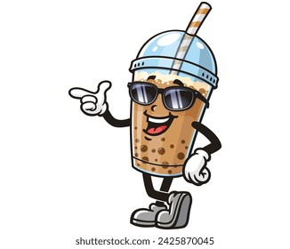 Bubble tea with sunglasses cartoon mascot illustration character vector clip art hand drawn