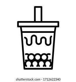 Bubble tea in takeaway glass. Simple design. Line vector. Isolate on white background.