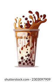 bubble tea with tapioca vector illustration. Drink, cafe menu, tasty food, asian kitchen concept.