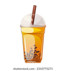 Bubble tea with tapioca.Bubble milk tea in a plastic cup. Vector illustration isolated on a white background.