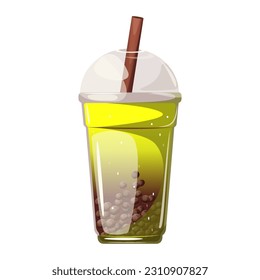 Bubble tea with tapioca.Bubble milk tea in a plastic cup. Vector illustration isolated on a white background.