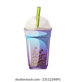 Bubble tea with tapioca.Bubble milk tea in a plastic cup. Vector illustration isolated on a white background.