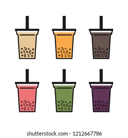 Bubble tea various flavors icons set. Simple flat design. Isolate on white background.