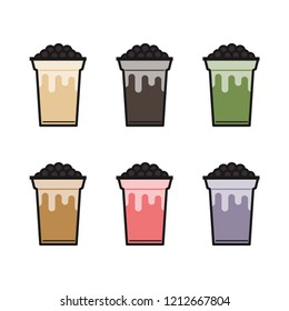 Bubble tea various flavors set. Simple flat design. Isolate on white background.