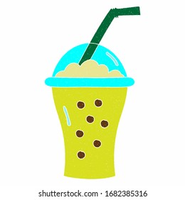 bubble tea vector design. digital hand drawn style. grain texture