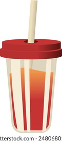 bubble tea vector illustration black pearls warm colour red orange yellow cup with lid boba straw 