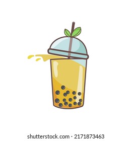 
bubble tea vector with tea leaves and a splash of tea