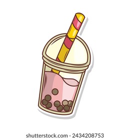 Bubble tea vector  sticker cartoon. hand draw illustration art

