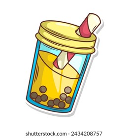 Bubble tea vector  sticker cartoon. hand draw illustration art

