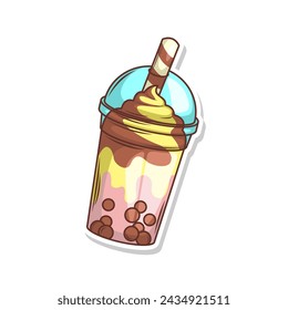 Bubble tea vector  sticker cartoon. hand draw illustration art