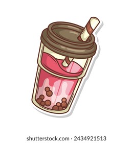 Bubble tea vector  sticker cartoon. hand draw illustration art