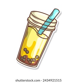 Bubble tea vector  sticker cartoon. hand draw illustration art