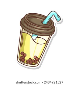 Bubble tea vector  sticker cartoon. hand draw illustration art