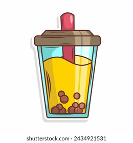 Bubble tea vector  sticker cartoon. hand draw illustration art