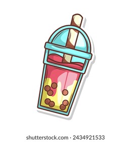 Bubble tea vector  sticker cartoon. hand draw illustration art