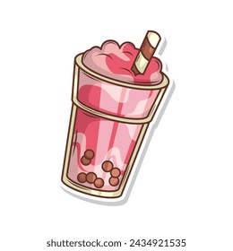 Bubble tea vector  sticker cartoon. hand draw illustration art