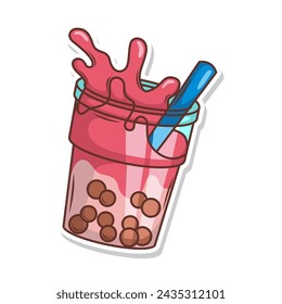 Bubble tea vector  sticker cartoon. hand draw illustration art