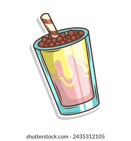 Bubble tea vector  sticker cartoon. hand draw illustration art