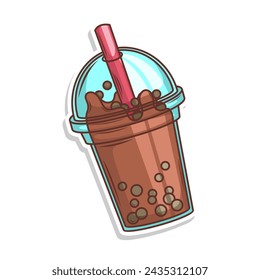 Bubble tea vector  sticker cartoon. hand draw illustration art