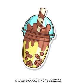 Bubble tea vector  sticker cartoon. hand draw illustration art