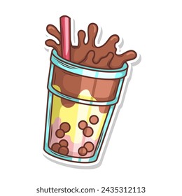 Bubble tea vector  sticker cartoon. hand draw illustration art