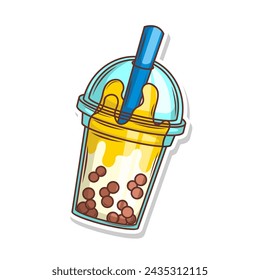 Bubble tea vector  sticker cartoon. hand draw illustration art