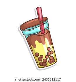 Bubble tea vector  sticker cartoon. hand draw illustration art