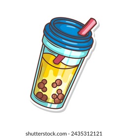 Bubble tea vector  sticker cartoon. hand draw illustration art