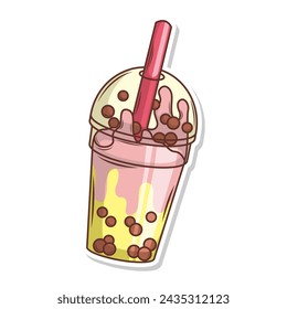 Bubble tea vector  sticker cartoon. hand draw illustration art