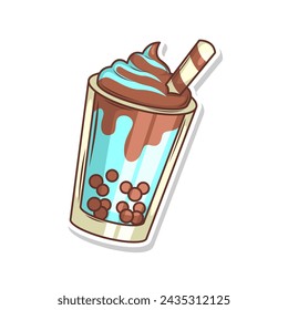 Bubble tea vector  sticker cartoon. hand draw illustration art
