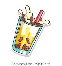 Bubble tea vector  sticker cartoon. hand draw illustration art