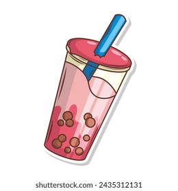 Bubble tea vector  sticker cartoon. hand draw illustration art