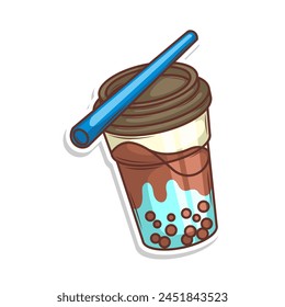 Bubble tea vector  sticker cartoon. hand draw illustration art